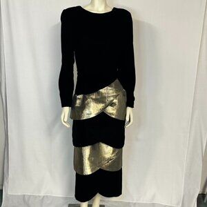 Vintage 80's Hanae Mori velvet and gold lamé dress